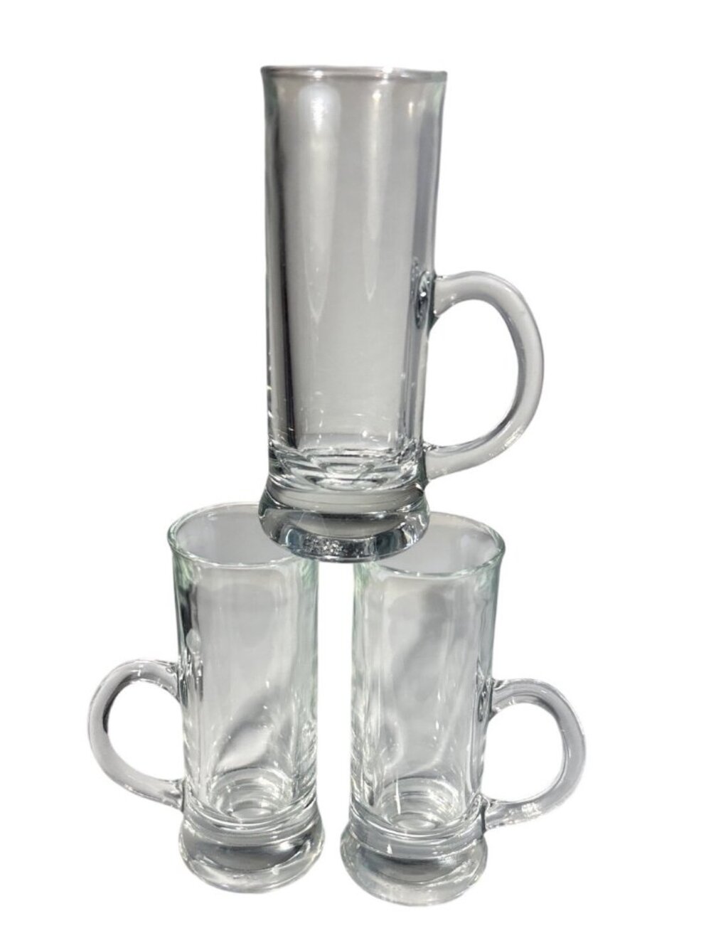 Reims Shot Glasses With Handles 4" Clear Glass Mugs France Lot of 3